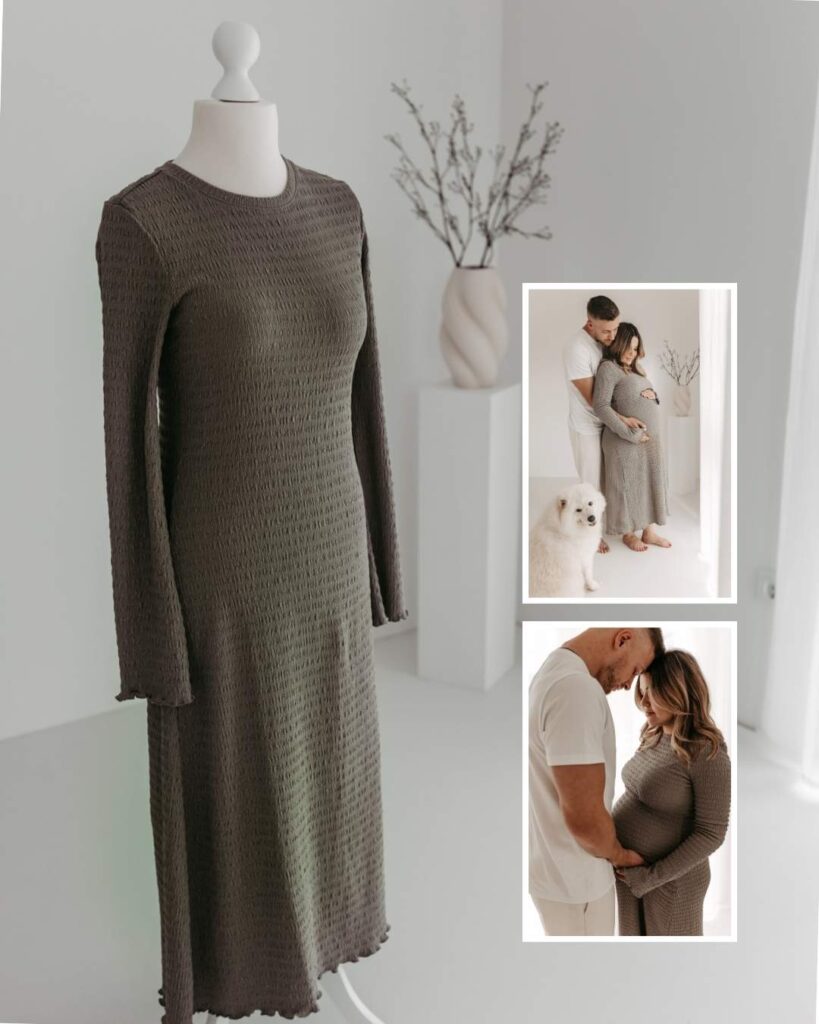 Zeitloses Kundenkleid für Babybauch- und Familienfotos